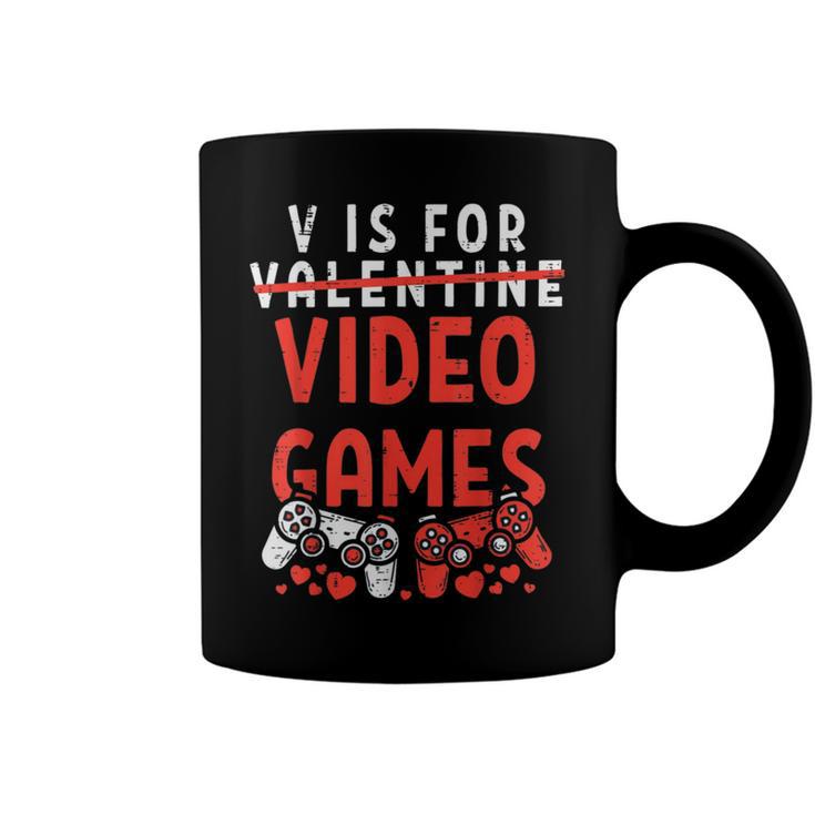 V Is For Video Games Funny Valentines Day Gamer Boy 583 Trending Shirt Coffee Mug