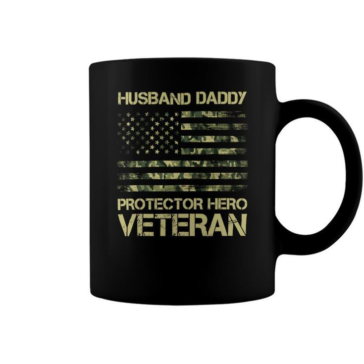Veteran Husband Daddy Protector Hero Veteran American Flag Vintage Dad 2 Navy Soldier Army Military Coffee Mug