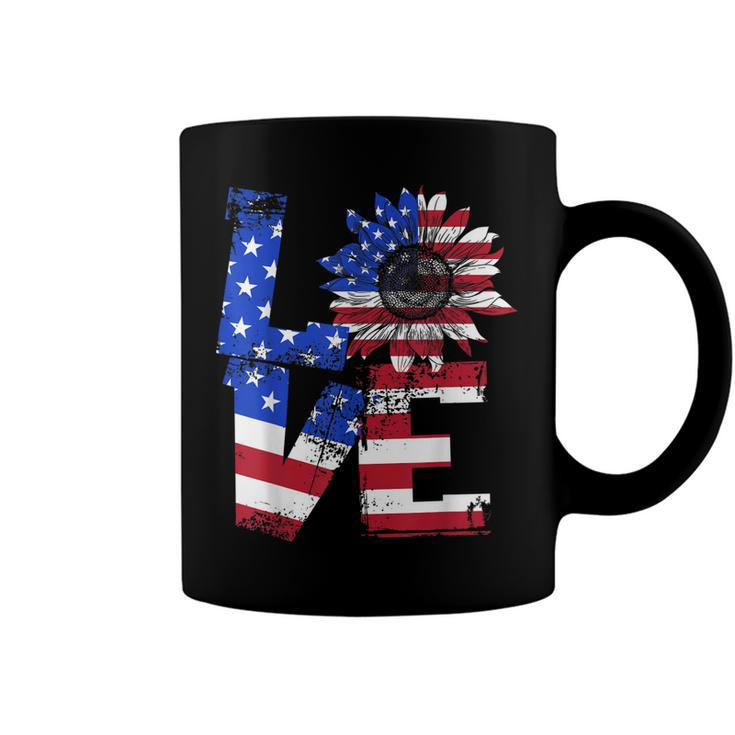 Vintage Love Sunflower Patriotic American Flag 4Th Of July  Coffee Mug