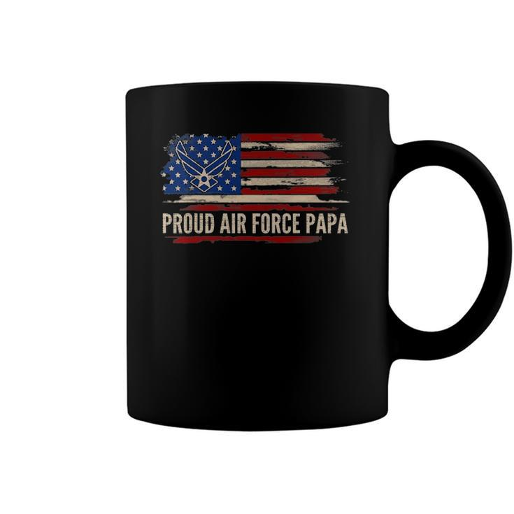 Vintage Proud Air Force Papa American Flag Veteran Gift Coffee Mug