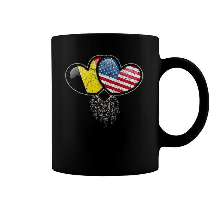 Womens Belgian American Flags Inside Hearts With Roots Coffee Mug