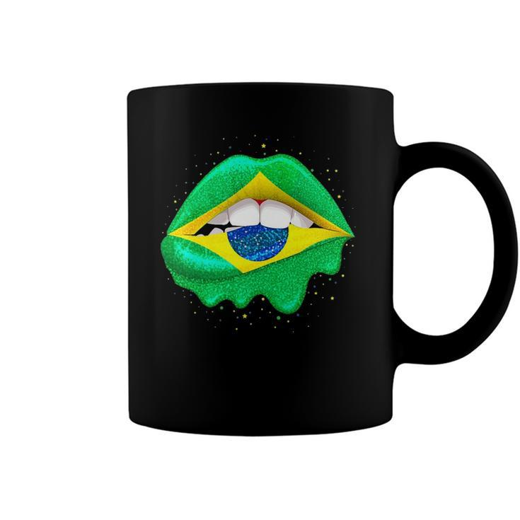 Womens Brazilian Flag Lips  Women Girls Brazil Coffee Mug