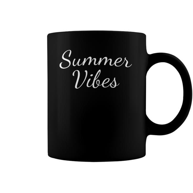 Womens Casual Beach Summer Vibes Lettering Colorful Short Sleeve Coffee Mug