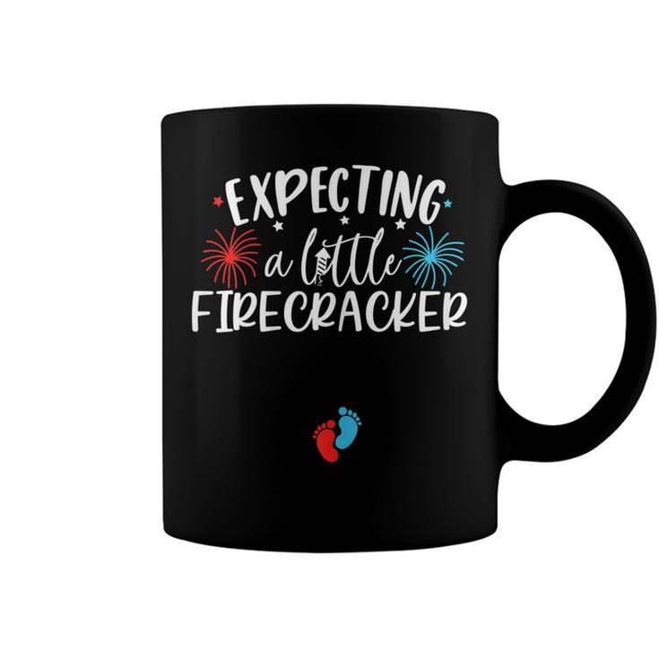 Womens Expecting A Little Firecracker Funny 4Th Of July Pregnant  Coffee Mug