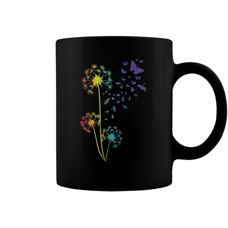 Womens Just Dandelion Butterfly Breathe Rainbow Flowers Dragonfly Coffee Mug