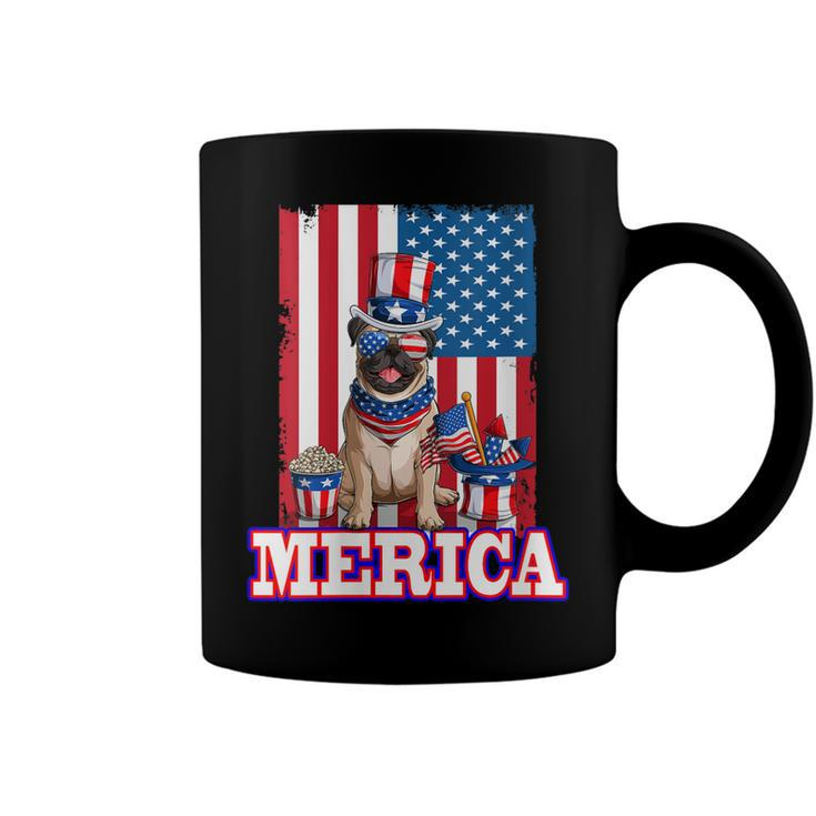 Womens Pug Dad Mom 4Th Of July American Flag Merica Dog  Coffee Mug