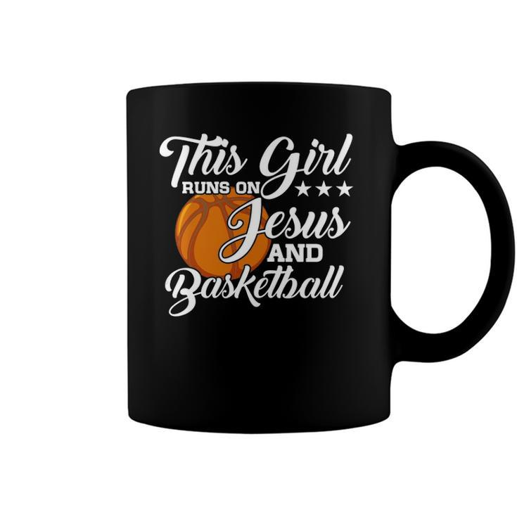 Womens This Girl Runs On Jesus And Basketball  Christian Gift Coffee Mug