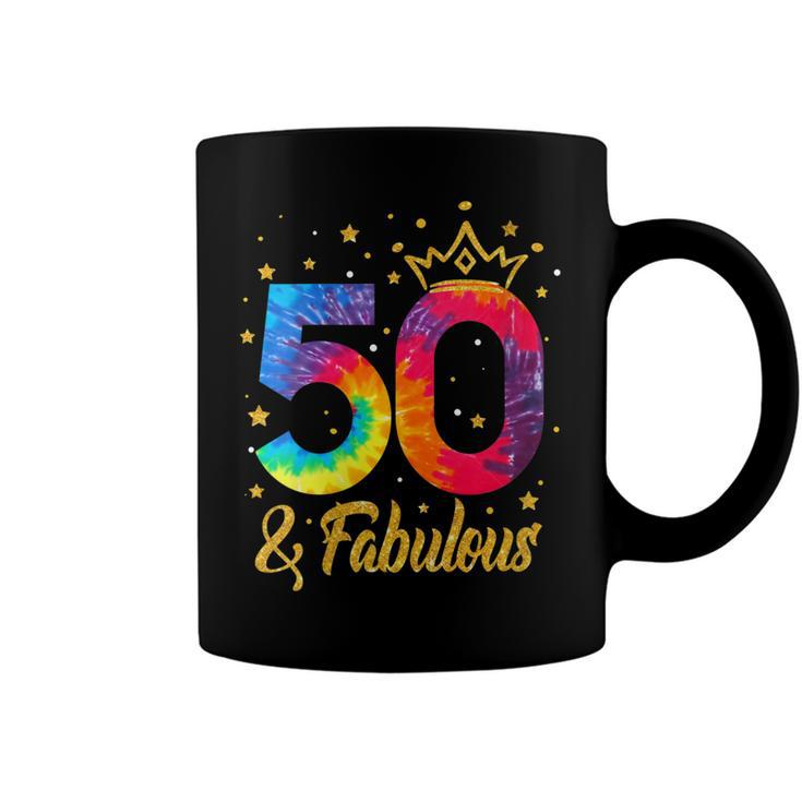 Womens Women 50 & Fabulous Happy 50Th Birthday Crown Tie Dye  Coffee Mug