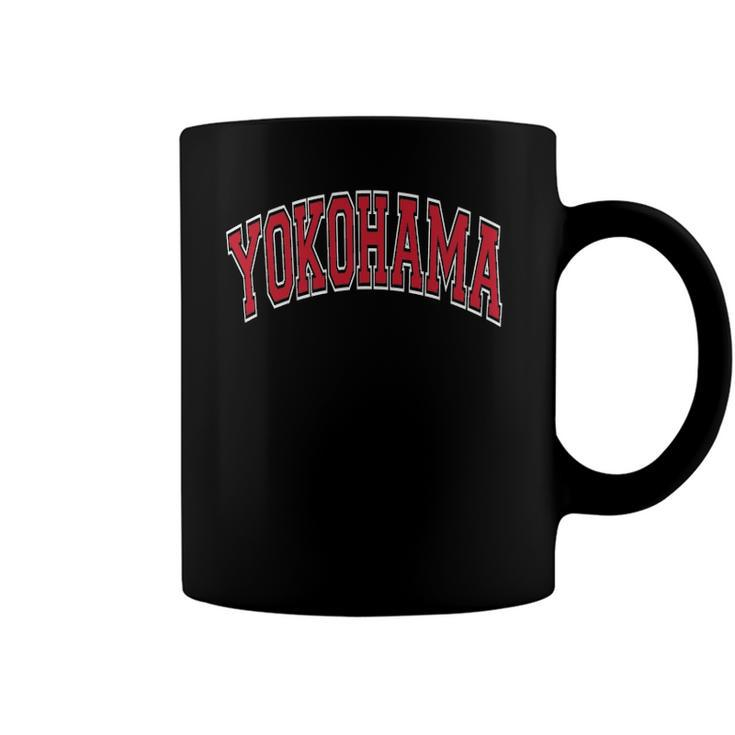 Yokohama Japan Varsity Style Red Text Coffee Mug