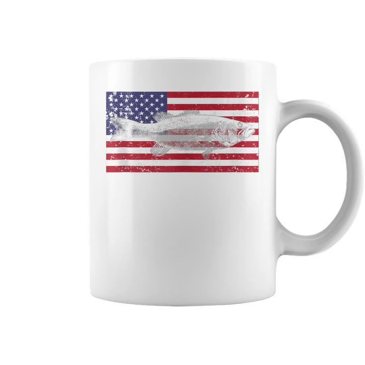 4Th Of July American Flag Bass Fish Usa Distressed Mens Dad  Coffee Mug