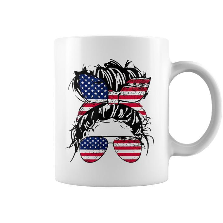4Th Of July American Flag Patriotic Daughter Messy Bun Usa Coffee Mug