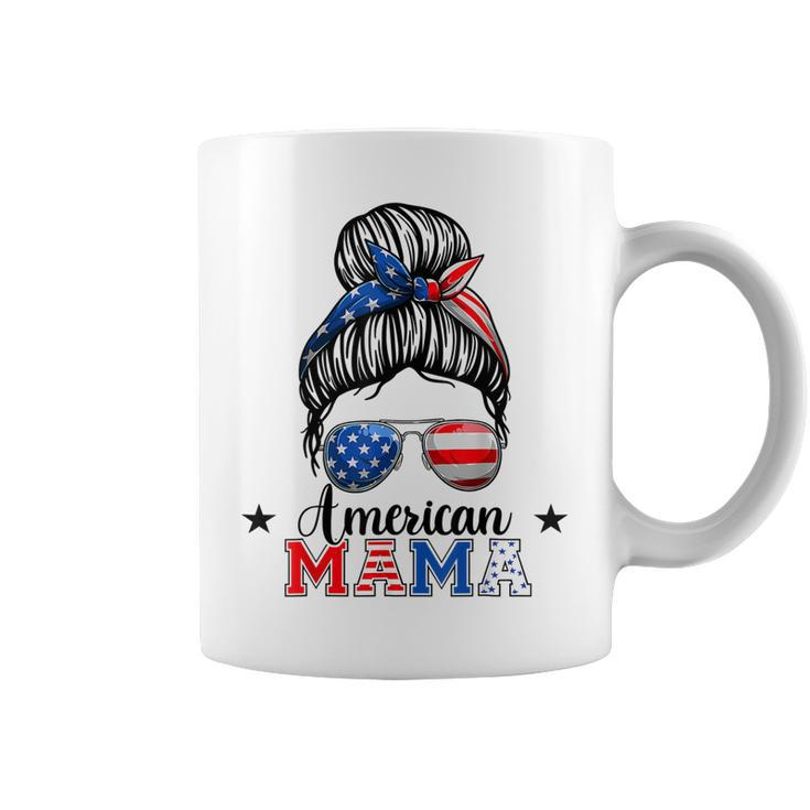 4Th Of July American Mama Messy Bun Mom Life Patriotic Mom  Coffee Mug