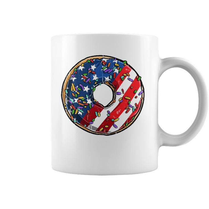 4Th Of July Donut Usa Flag  Graphic American Doughnut  Coffee Mug