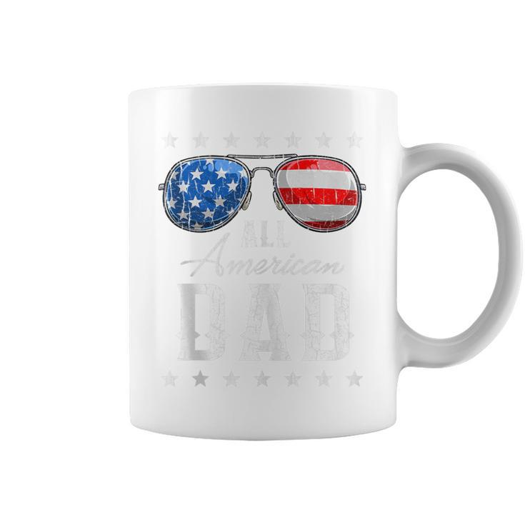 All American Dad  Usa Flag Sunglasses 4Th Of July Dad  Coffee Mug