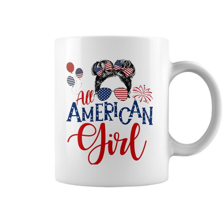 All American Girl 4Th Of July Messy Bun Sunglasses Usa Flag Coffee Mug