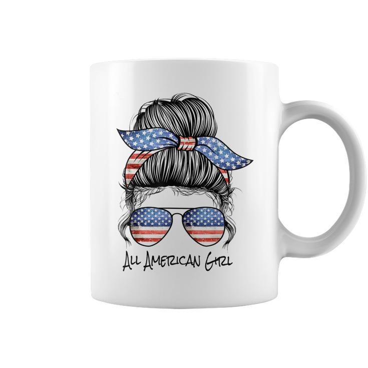 All American Girl Messy Bun American Flag 4Th Of July  Coffee Mug