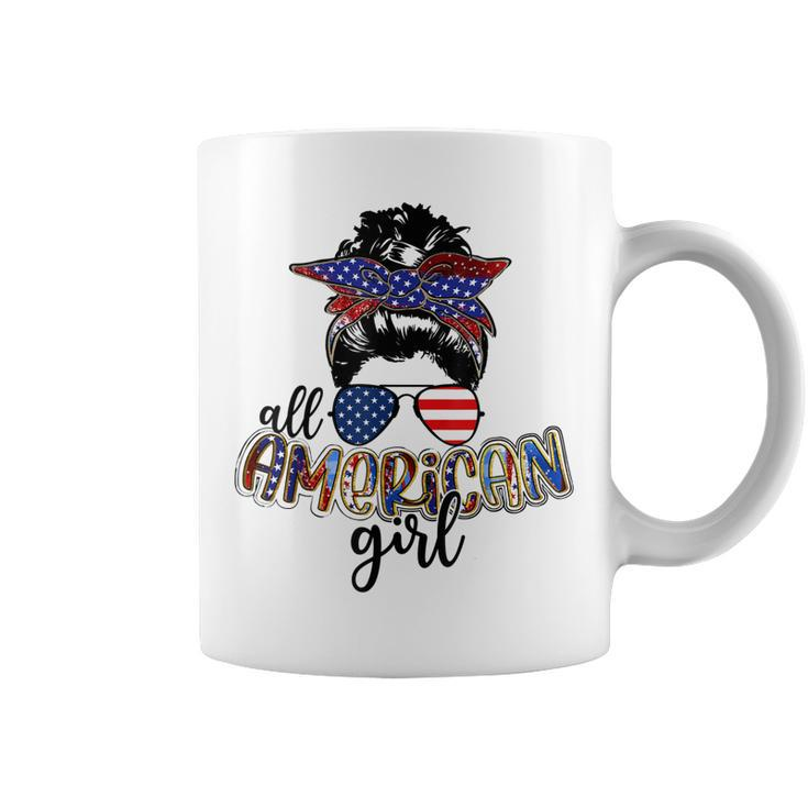 All American Girl Messy Bun Usa Flag Patriotic 4Th Of July  Coffee Mug
