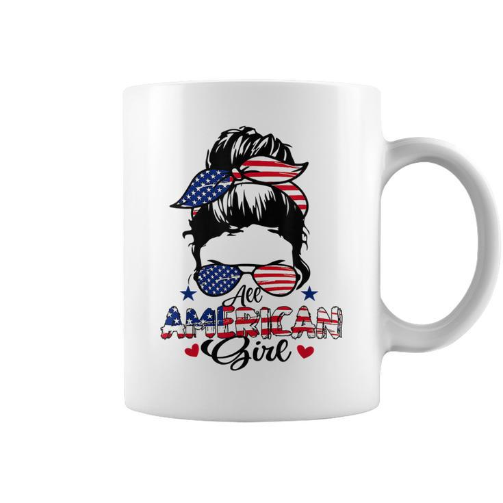 All American Girls 4Th Of July Messy Bun Patriotic  Coffee Mug