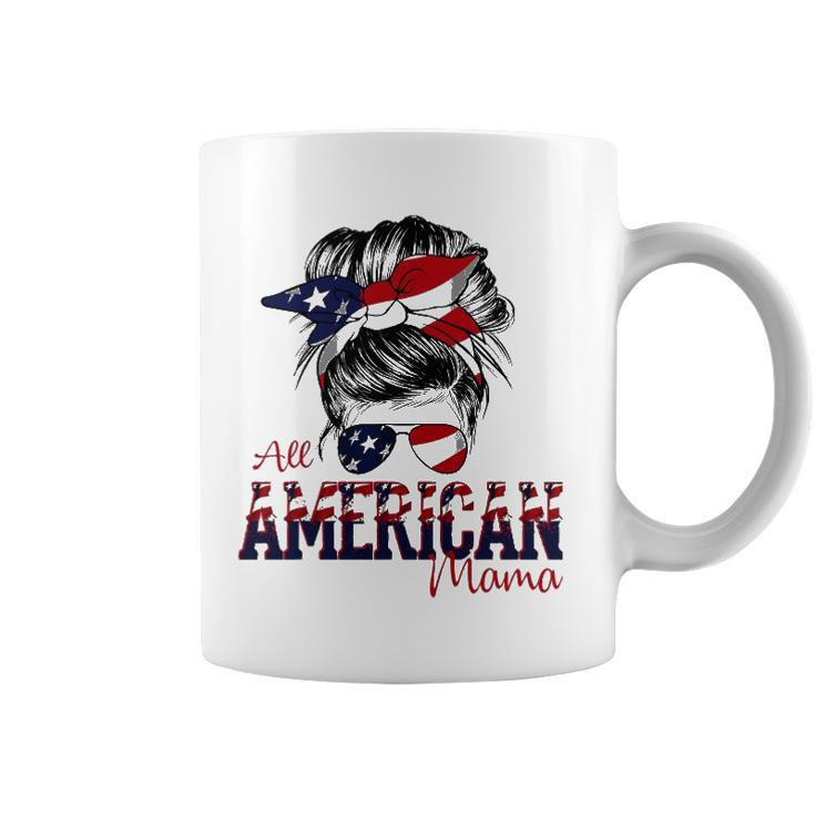 All American Mom 4Th Of July Messy Bun America Flag Coffee Mug