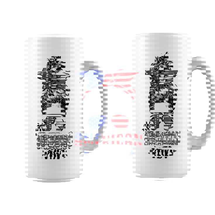 All American Mom Messy Bun Women 4Th Of July Patriotic Mom  Coffee Mug