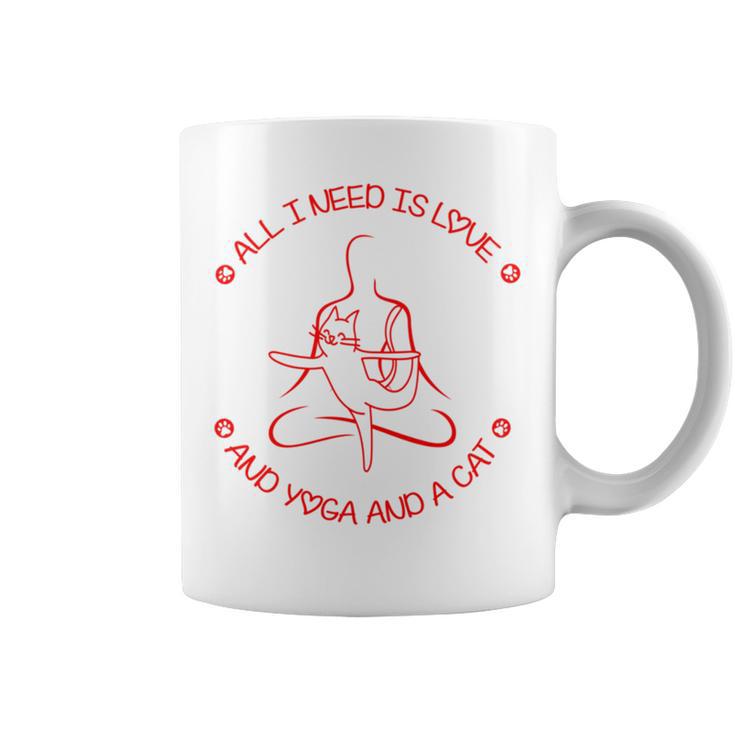 All I Need Is Love And Yoga  And A Cat Lovers  Gift For Yoga Lovers  Red Coffee Mug