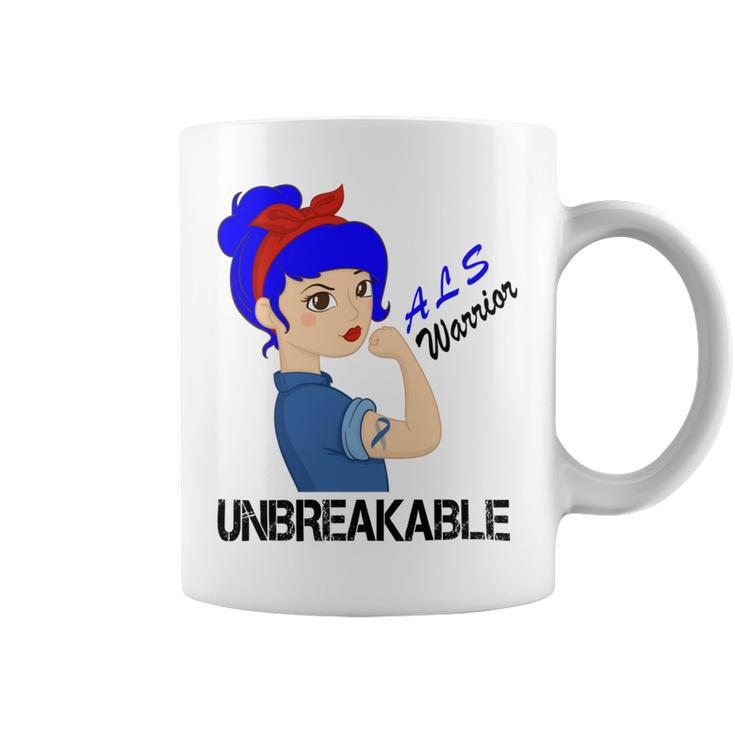 Als Warrior Strong Women  Blue Ribbon  Amyotrophic Lateral Sclerosis Support  Als Awareness Coffee Mug