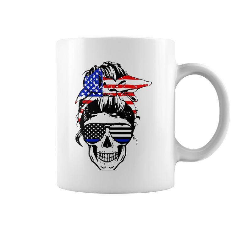 American Flag Skull Mom Patriotic 4Th Of July Police Coffee Mug