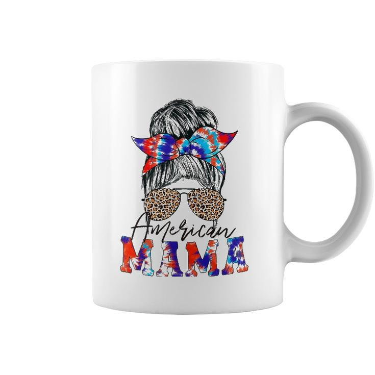 American Mama Usa Patriot Flag Tie Dye 4Th Of July Messy Bun Coffee Mug