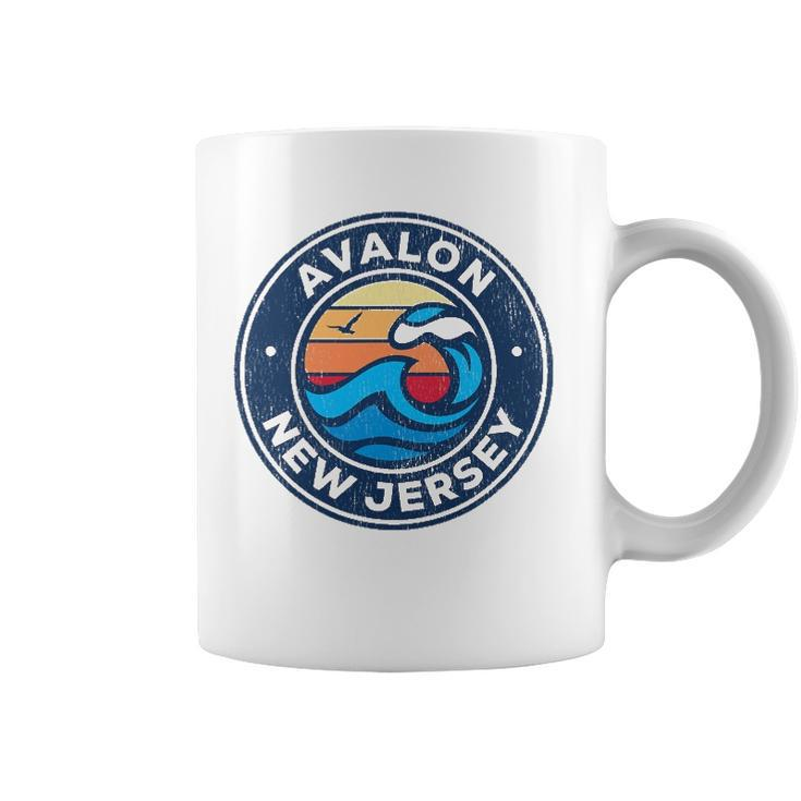 Avalon New Jersey Nj Vintage Nautical Waves Design Coffee Mug