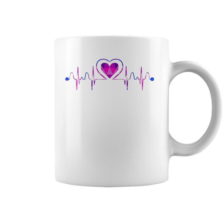 Bisexual Flag Bi Pride Heartbeat Queer Gift Heart Bisexual  Coffee Mug