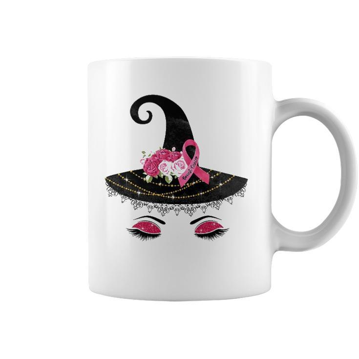 Breast Cancer Witch Hat Pink Ribbon Flower Awareness Month Coffee Mug