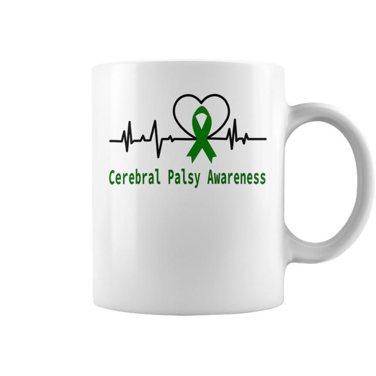 Cerebral Palsy Awareness Heartbeat  Green Ribbon  Cerebral Palsy  Cerebral Palsy Awareness Coffee Mug