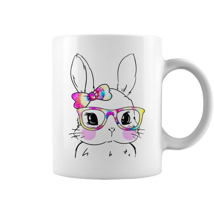 Cute Bunny Rabbit Face Tie Dye Glasses Girl Happy Easter Day Coffee Mug