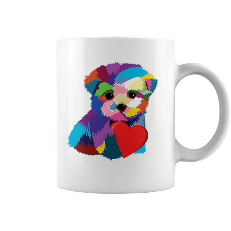 Cute Dog Rescue Gift For Women Men Teens Rainbow Puppy Heart Coffee Mug
