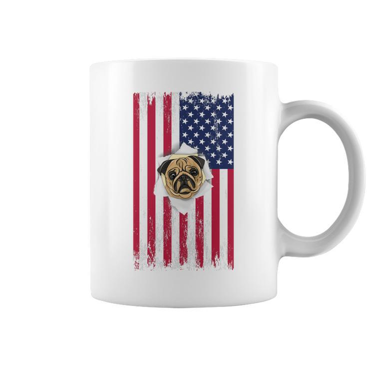 Cute Pug Face & American Flag – 4Th Of July Pug Dad Pug Mom   Coffee Mug