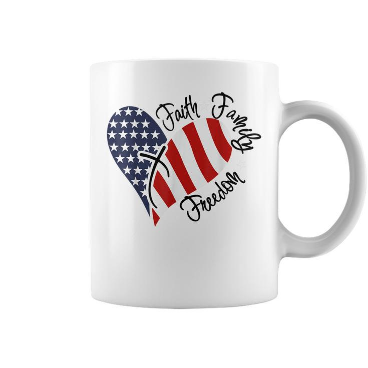 Faith Family Freedom 4th Of July American Flag Heart Coffee Mug
