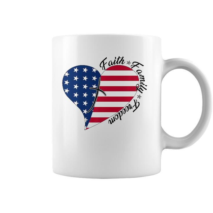 Faith Family Freedom American Flag Heart 4Th Of July  Coffee Mug