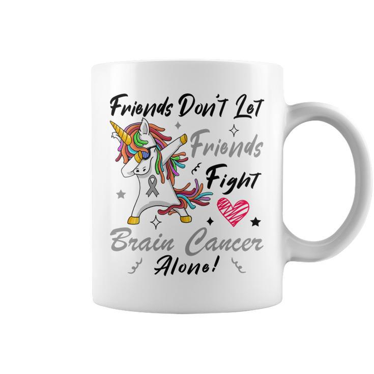 Friends Dont Let Friends Fight Brain Cancer Alone  Unicorn Grey Ribbon  Brain Cancer  Brain Cancer Awareness Coffee Mug