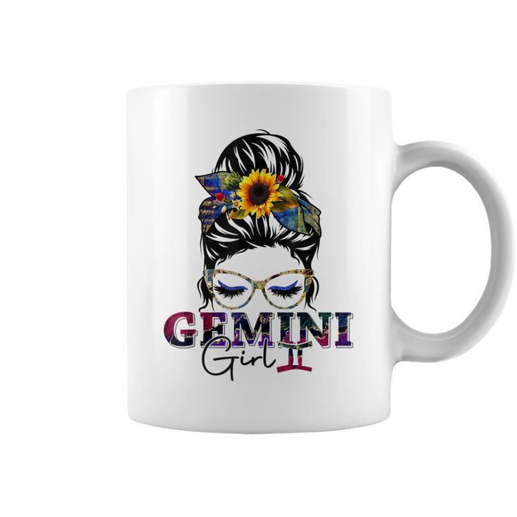 Gemini Girl Birthday Messy Bun Hair Sunflower  Coffee Mug