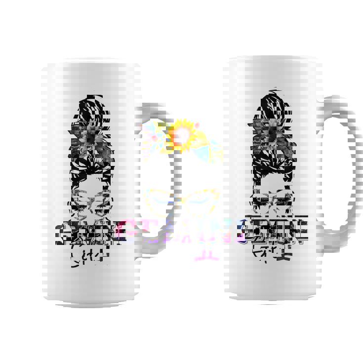 Gemini Girl Birthday Messy Bun Hair Sunflower Coffee Mug