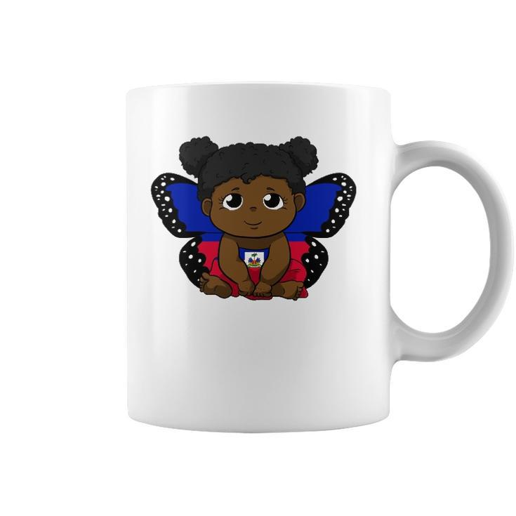 Haiti Haitian Love Flag Princess Girl Kid Wings Butterfly Coffee Mug