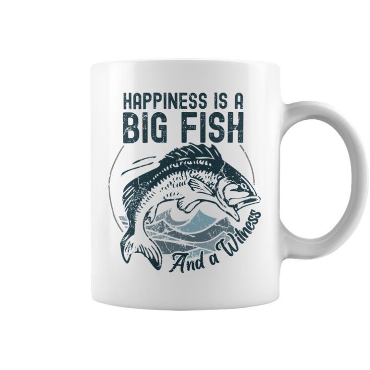 Happiness Is A Big Fish And A Witness Fisherman Dad Blue Coffee Mug