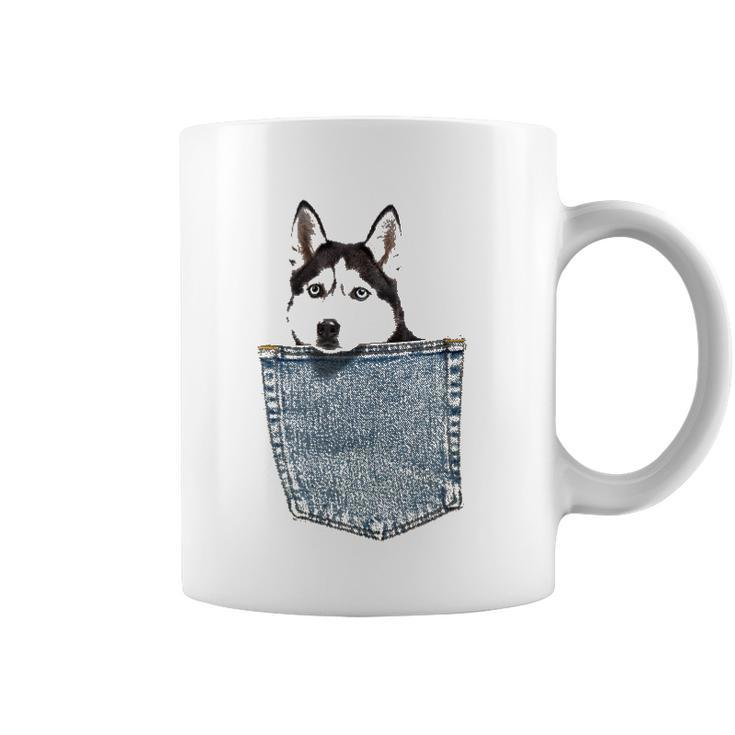 Husky In My Pocket Peeking Husky Funny Tee  Dog Animal Coffee Mug