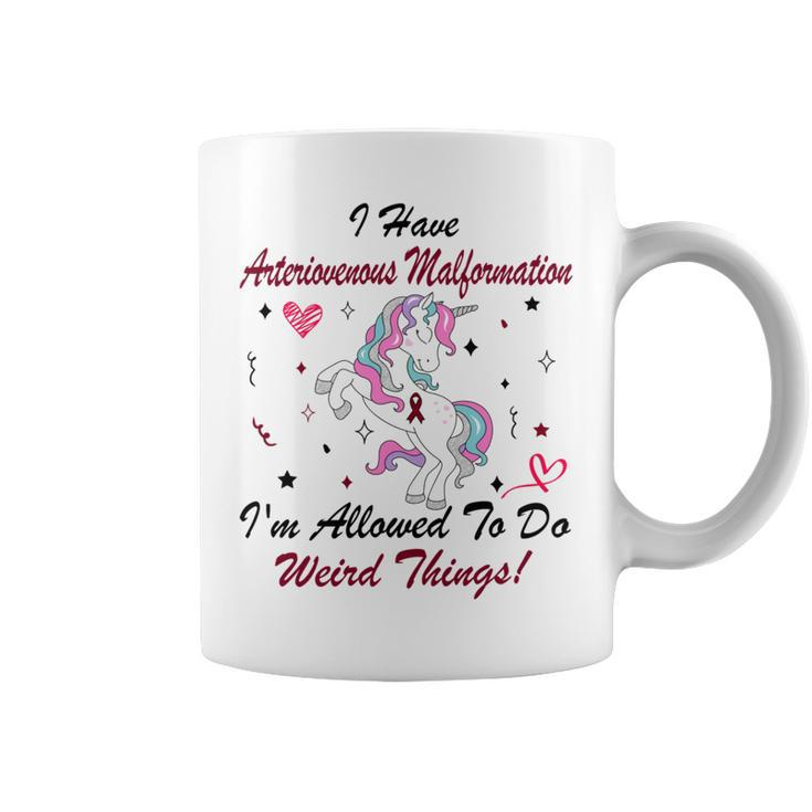 I Have Arteriovenous Malformation Im Allowed To Do Weird Things  Funny Unicorn Burgundy Ribbon  Arteriovenous Malformation Support  Arteriovenous Malformation Awareness Coffee Mug