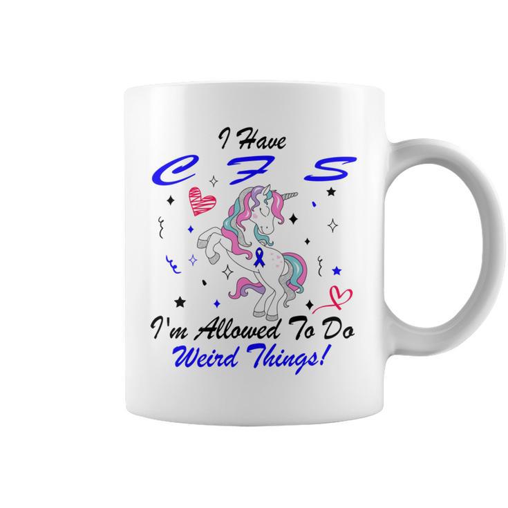 I Have Chronic Fatigue Syndrome Cfs Im Allowed To Do Weird Things  Unicorn Blue Ribbon  Chronic Fatigue Syndrome Support  Cfs Awareness Coffee Mug