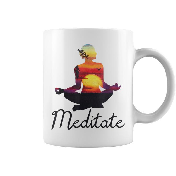 I Meditate T  Yoga Pose Tropical Sunrise Meditation V2 Coffee Mug