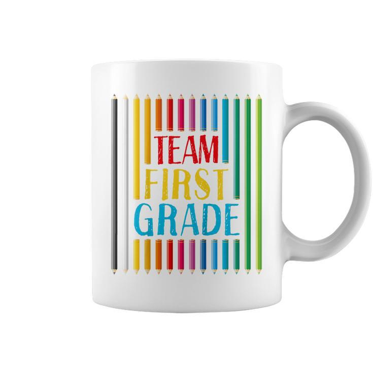 Kids First Day Of School Team 1St Grade Colored Crayons Funny  Coffee Mug