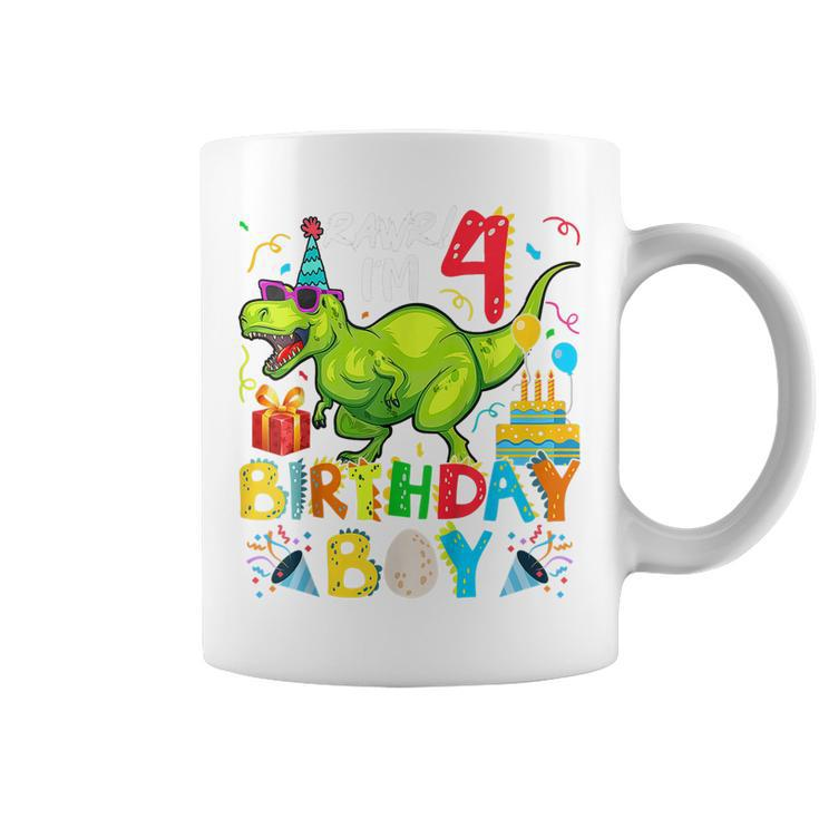 Kids Rawr Im 4Th Birthday Boy Dinosaur T-Rex 4 Years Old  Coffee Mug
