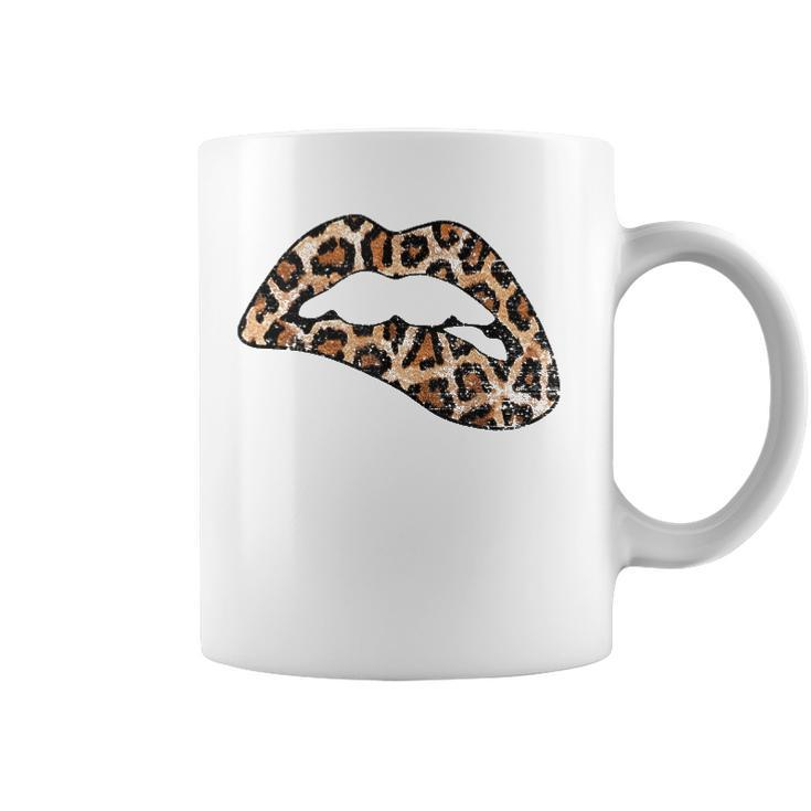 Leopard Print Lips Biting Lip Trendy Lips Animal Print  Coffee Mug