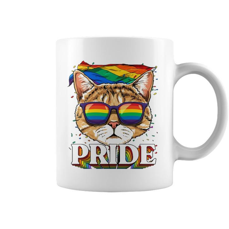 Lgbt Cat Gay Pride Lgbtq Rainbow Flag Sunglasses Coffee Mug